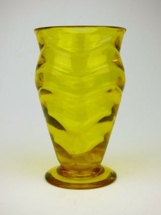 Webb Sunshine Amber Uranium Glass Wave Ribbed Vase Art Deco Signed England