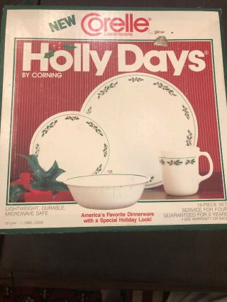 Vintage Corelle By Corning Holly Days 16 Pc Dinnerware Four X 4pc Place Settings