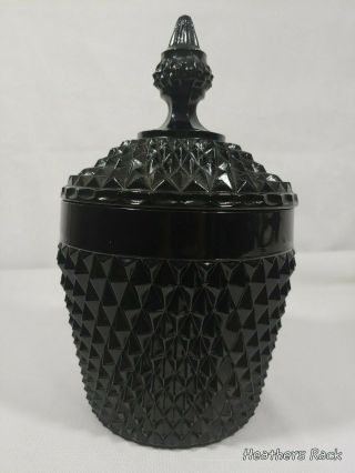 Vintage Tiara Black Milk Glass Indiana Diamond Point Pattern Ice Bucket With Lid