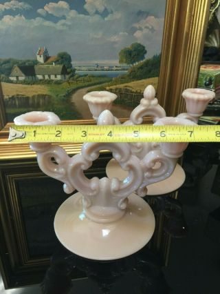 Antique Cambridge glass Pink opaque milk Candelabras candle holders (pair) 8