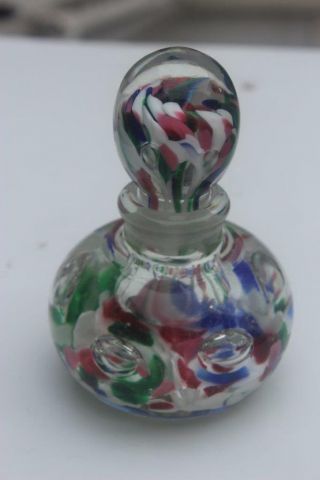 Joe St.  Clair Paperweight Perfume Bottle,  Multicolored Flowers Bubbles