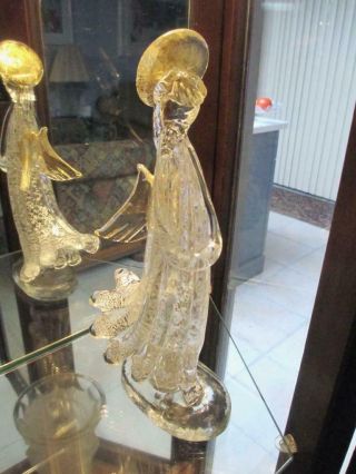Vintage Murano Art Glass 9 1/2 " Christmas Angel Figurine With Silver Flecks