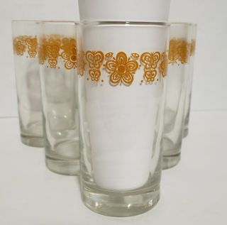 6 Corelle Butterfly Gold Glass Tumblers Approx.  5 - 3/4 " X 2 7/8 " Corning