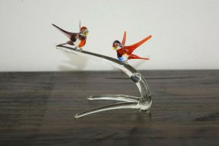 Vintage 1950s Authentic Pirelli Glass Two Birds On A Stick Figurine Glass