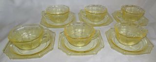 Anchor Hocking Usa Princess 6 Yellow Cup & Saucers Depression 2 Manufacture Flaw