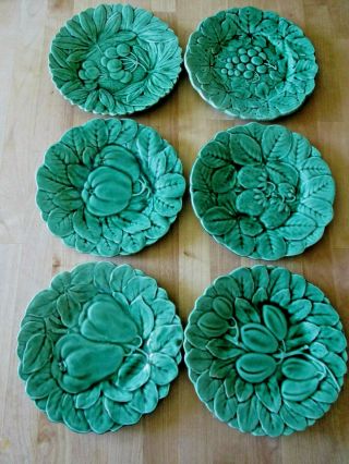 Set Of 6 Antique C.  1930 Porteux Vellerysthal Majolica Salad Plates Pv France