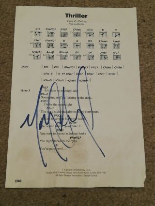 Michael Jackson Signed Autographthriller Sheet Music Hand Signed Post.