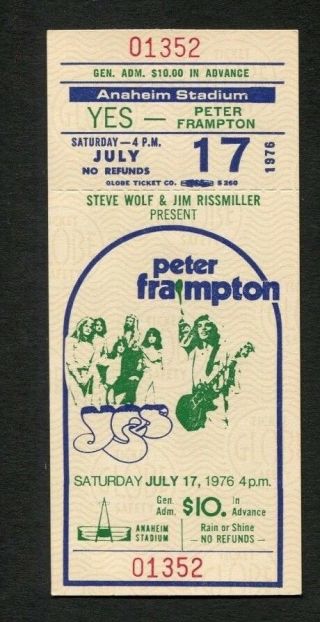 1976 Yes Peter Frampton Concert Ticket Anaheim Stadium Relayer