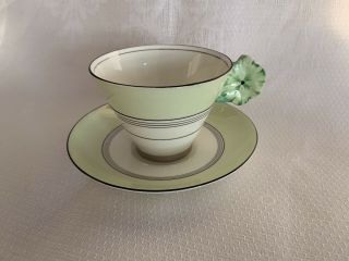 Royal Paragon Green Daisy Flower Handle Art Deco Cup & Saucer