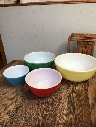 Vintage Pyrex 1940s Primary Colors Nesting Mixing Bowls Set 404,  403,  402,  401