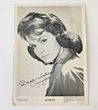 Annette Funicello Signed 5 " X 7 " Postcard 1960 