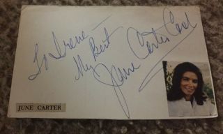 June Carter Cash D.  2003 Signed 3x5 Index Card Autograph.  Johnny Cash Wife