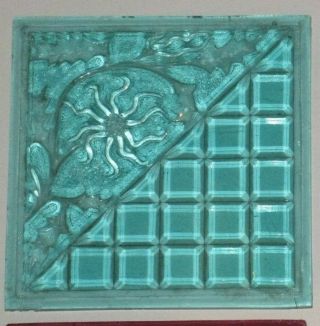 1894 Mosaic Glass Lt Teal Pressed Glass Eapg Addison Floral Geo Window Pane Tile