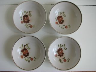 Set Of 4 Denby Serenade Pattern Stoneware 6.  5 " Cereal Soup Bowls Brown Flowers