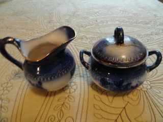 Antique China Wp La Belle Flow Blue Sugar Bowl And Creamer,  Very Vintage
