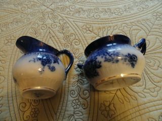 Antique China WP La Belle Flow Blue Sugar Bowl and Creamer,  very vintage 6