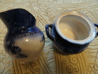 Antique China WP La Belle Flow Blue Sugar Bowl and Creamer,  very vintage 8