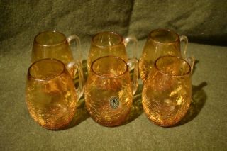 6 Vintage 1950s Blown Glass By Pilgrim.  12 Oz.  Amber Mugs.