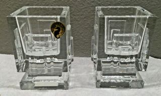 Two Waterford Crystal Metropolitan Square Votive Candle Holders