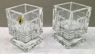TWO WATERFORD Crystal METROPOLITAN Square Votive Candle Holders 2