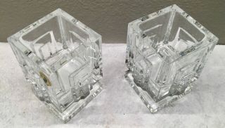 TWO WATERFORD Crystal METROPOLITAN Square Votive Candle Holders 3