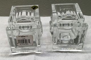TWO WATERFORD Crystal METROPOLITAN Square Votive Candle Holders 4