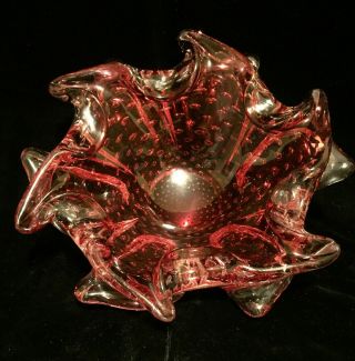 Murano Glass Sommerso Controlled Bubble Cranberry Bowl