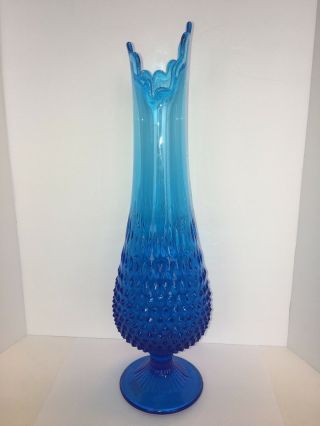 Fenton Glass Hobnail Pattern Colonial Blue Swung Vase 17 1/4”