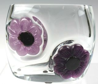 Signed Daum Pate De Verre French Art Glass Purple Flower Crystal Pillow Vase Hld