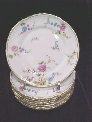 (set Of 9) Castleton China Sunnyvale Floral/gold 10 1/2 " Dinner Plates Excllnt