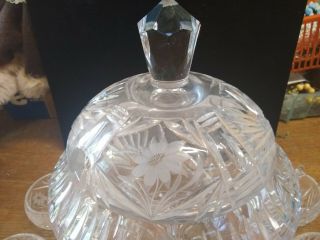 VINTAGE CRYSTAL CLEAR GLASS PUNCH BOWL SET w/ LID & 8 CUPS 4