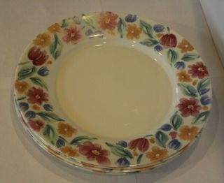 4 - Vtg Arcopal Floride Pattern Cream W/floral Band Dinner Plates - 11 " - France