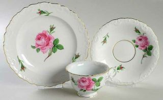 Meissen Porcelain Trio Cup/saucer/dessert Plate Rose Pattern Pre - 1945