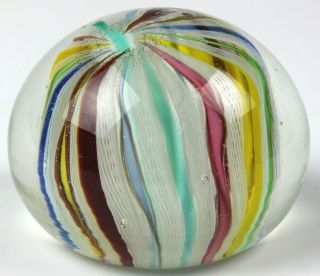 Vtg Murano Italian Art Glass Multi Color Candy Striped Center Paperweight Nr Alp