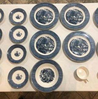 Royal China Currier & Ives Blue & White Vintage Dish Set,  29 pc 7