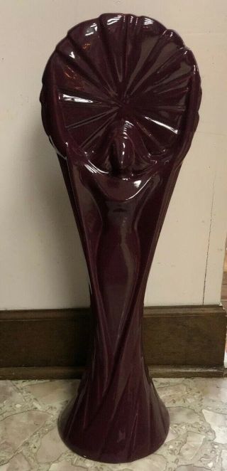 Vtg Royal Haeger Art Deco Vase 24 " Tall Modern Lady Holding Sun Burgundy 1985