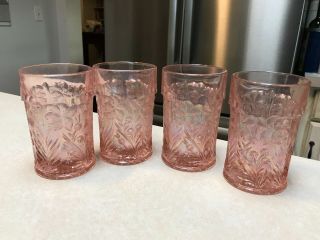 Lenox Imperial Set Of 4 Pink Tiger Lily Water Glasses - Carnival Iridescent Glass