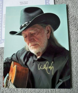 Willie Nelson Hand Signed 8 1/2 X 11 Color Photo /