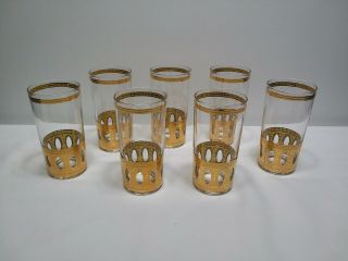 Vintage Set Of 7 Culver 22k Gold Antigua Highball Glasses