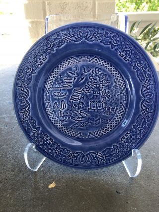 6 Paden City Pottery All Blue Willow In Relief Salad Plates 1940’s 7 3/8”