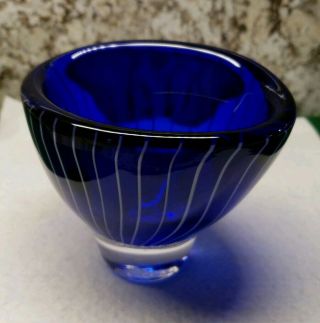 Vicke Lindstrand Vase Cobalt Blue White Swirls Vintage Kosta Stunning Lh 1058
