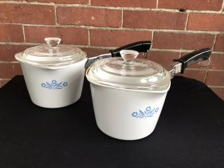 Corning Ware P - 55 - B 1 Qt Sauce Pans With Lids And Handles