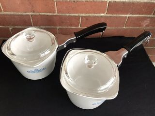 Corning Ware P - 55 - B 1 Qt Sauce Pans With Lids And Handles 2
