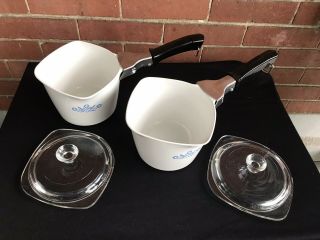 Corning Ware P - 55 - B 1 Qt Sauce Pans With Lids And Handles 3