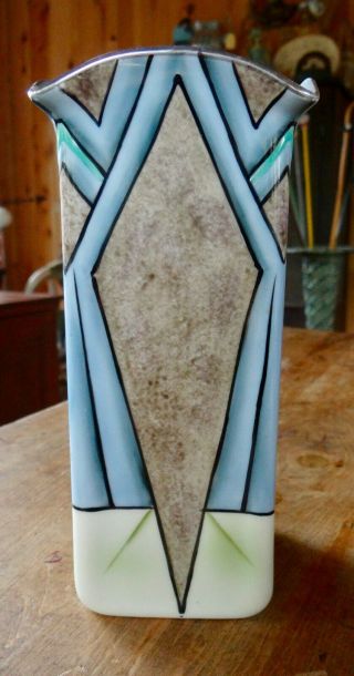 Noritake Art Deco Geometric Vase 7 1/2 Inches Silver Luster Trim