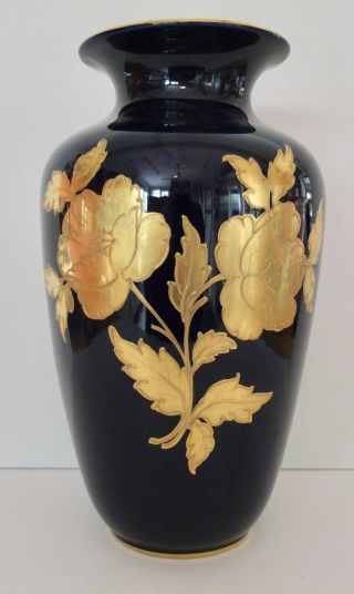 Vintage Echt Cobalt Bavaria Waldershof Germany Hand Painted Vase 10 3/4 " Tall