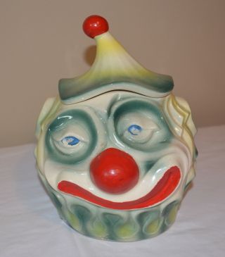 Vintage Mccoy Ceramic Pottery Cookie Jar Sad Scary Evil Smiling Clown Marked