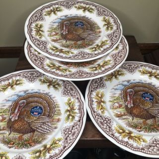 Royal Stafford Victorian English Pottery Thanksgiving Turkey 4 Dinner Plates