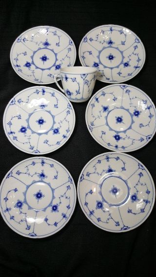 Bing & Grondahl Traditional Blue Fluted 1 Cup And 6 Saucers Denmark Royal Copenh
