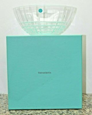 Large Tiffany & Co Crystal Bowl Plaid Pattern 9 Inch Diameter
